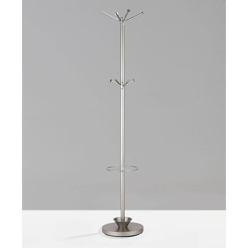 Quatro Umbrella Stand & Coat Rack Steel - Adesso: Metal Frame, 8 Hooks, Weighted Base, 67.5" Height