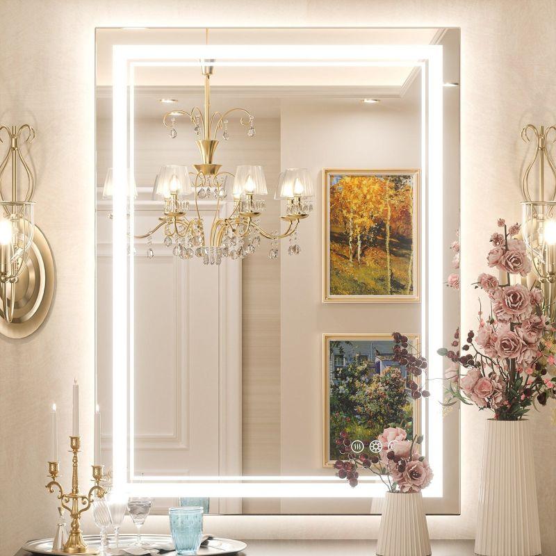 Keonjinn LED Bathroom Vanity Mirror, Front Light & Backlit, 3 Color Temperatures, Anti Fog, Double Lights Strips, 24"x32"