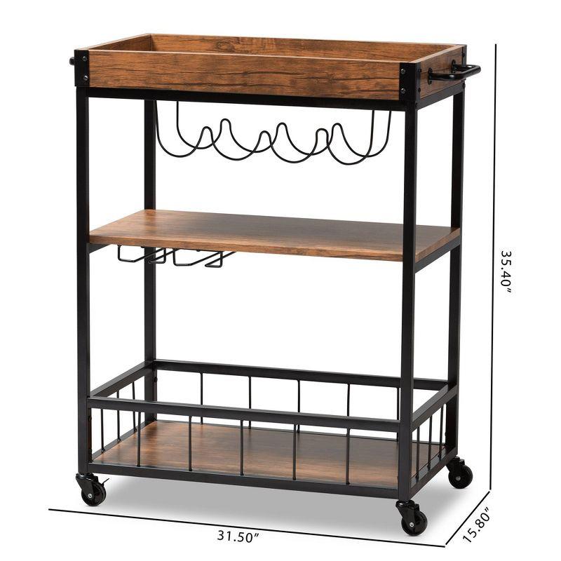 Cerne Oak and Finished Mobile Metal Bar Cart with Wine Bottle Rack Brown - Baxton Studio