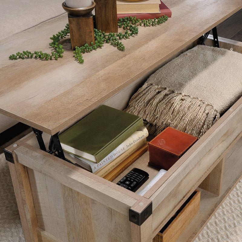 Sauder Carson Forge Lift Top Coffee Table Lintel Oak: Traditional Style, Particle Board, Paper Veneer, 5 Year Warranty