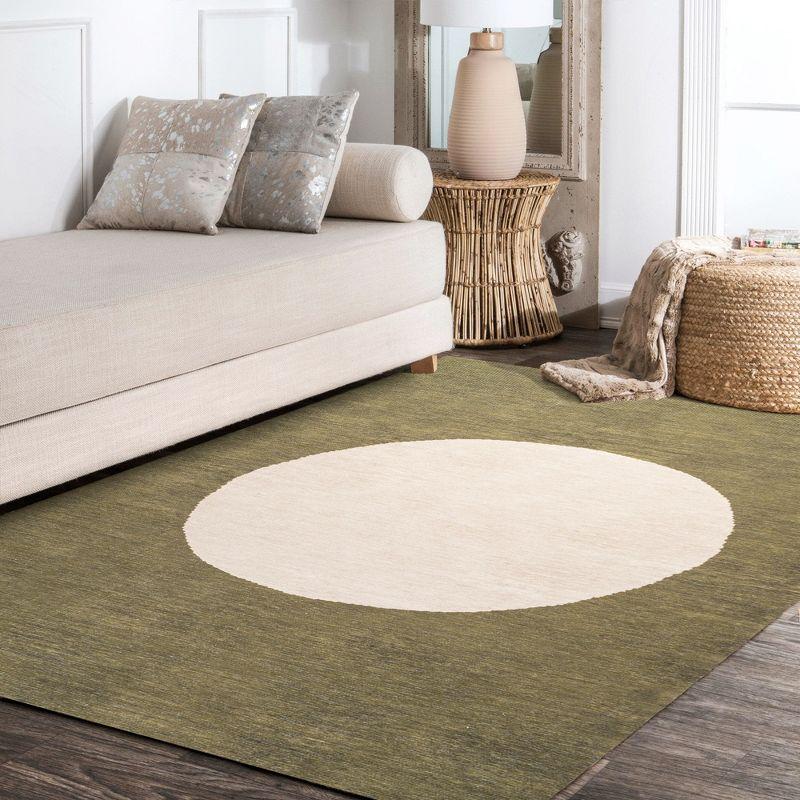 4' x 6' Cirkel Minimalist Geometric Dot Machine-Washable Area Rug, Olive/Cream - JONATHAN Y