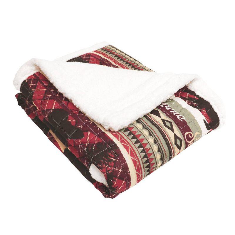 Lush Décor 50"x60" Holiday Lodge Faux Shearling Throw Blanket Red/Brown: Cozy Striped, Machine Washable