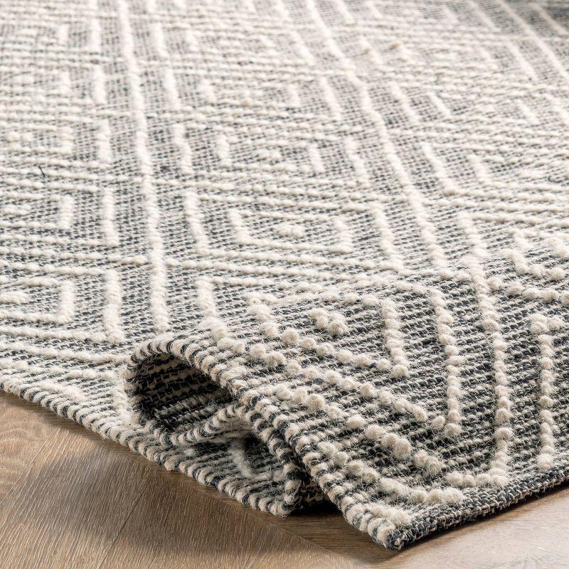 nuLOOM 6'x9' Flora Handmade Textured Diamonds Wool Area Rug Gray/Ivory: Geometric Flat Pile, Indoor Use