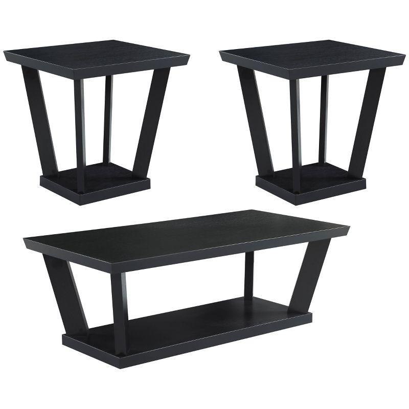 Aminta Black 3-Piece Wood Coffee Table Set with Shelf