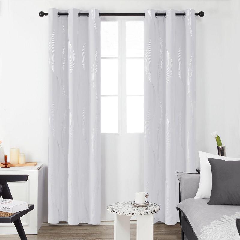 Deconovo Silver Wave Room Darkening Grommet Curtains (2 Panels) Light Beige 52W x 84L