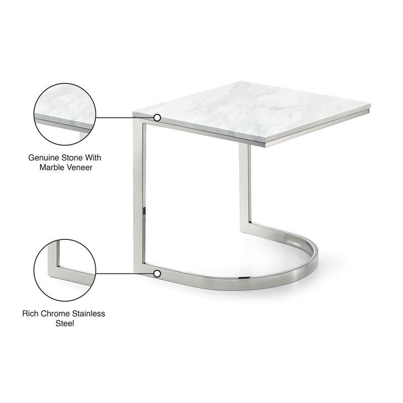 Meridian Furniture Copley Contemporary Stone End Table in Chrome