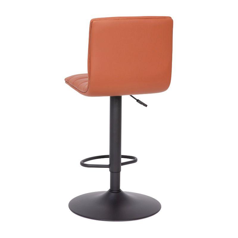 Flash Furniture Vincent Modern Cognac Vinyl Adjustable Bar Stool with Back, Counter Height Swivel Stool with Black Pedestal Base
