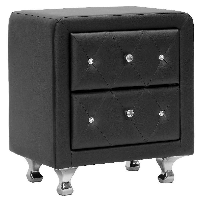 Stella Black Faux Leather Nightstand with Crystal Accents
