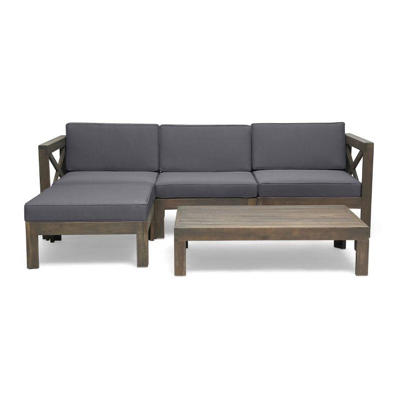 Summertime Elegance Acacia Wood 5pc Outdoor Sofa Set in Dark Gray