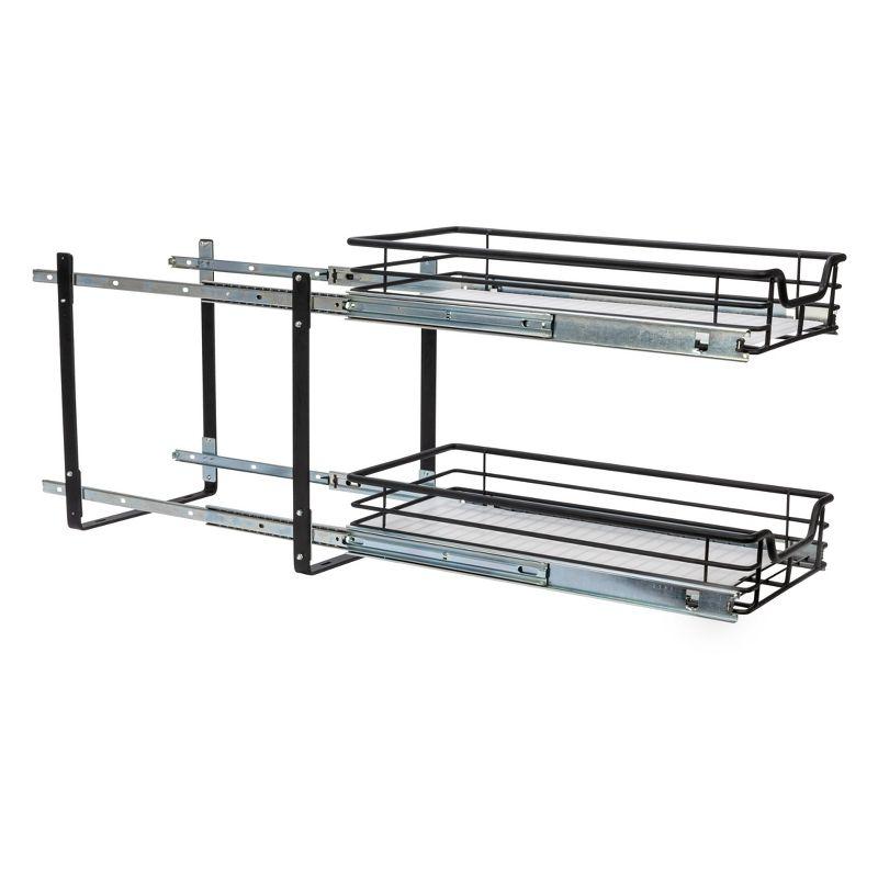 Glidez Multipurpose Paint-Finished Steel Pull-Out/Slide-Out Storage Organizer with Plastic Liners - 2-Tier Dual-Slide Design - Black