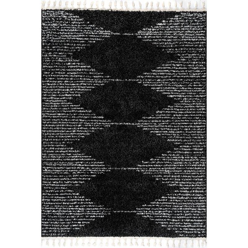 Nuloom Bria Geometric 4x6 Shag Indoor Area Rug for Living Room Bedroom Dining Room Nursery, Black/Ivory