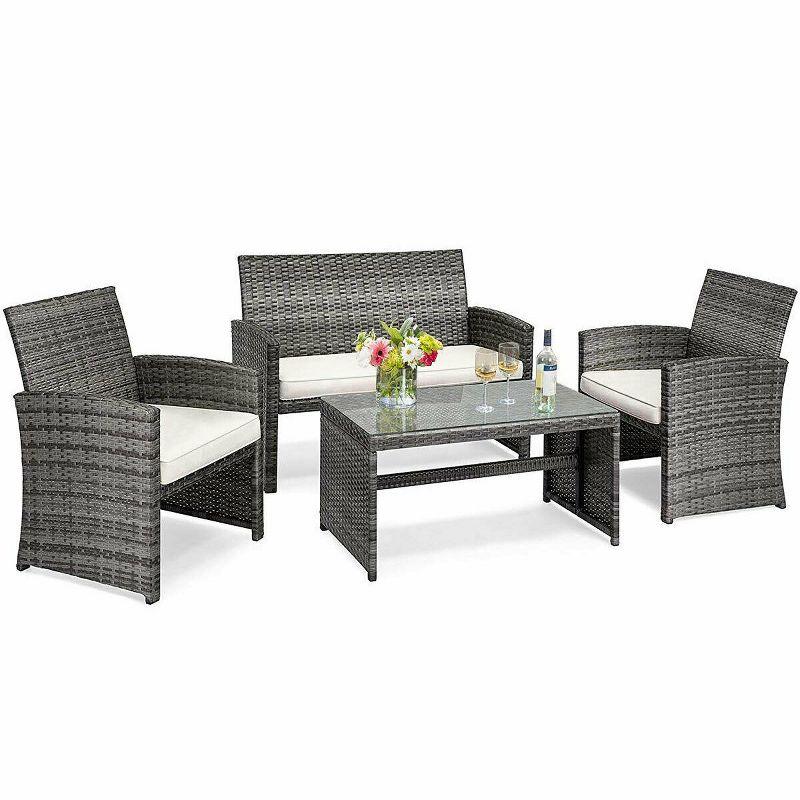 Costway 4PCS Rattan Patio Furniture Set Garden  Sofa Cushioned Seat Mix Gray Wicker