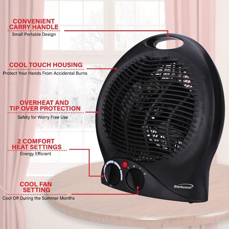 Brentwood H-F301BK 1,500-Watt-Max Portable Electric Space Heater and Fan, Black