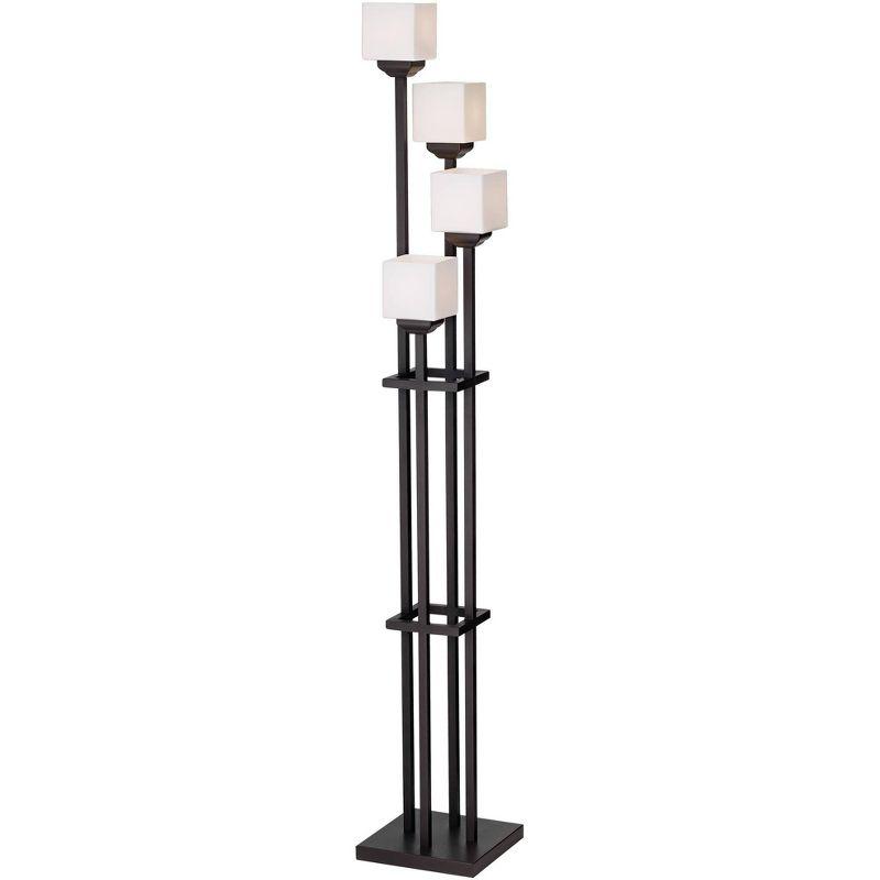 Franklin Iron Works Light Tree Rustic Torchiere Floor Lamp 72 1/2" Tall Bronze Iron 4-Light White Glass Shade Living Room Bedroom Office House Home