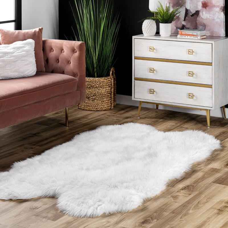 White Faux Sheepskin Shag Rectangular Area Rug