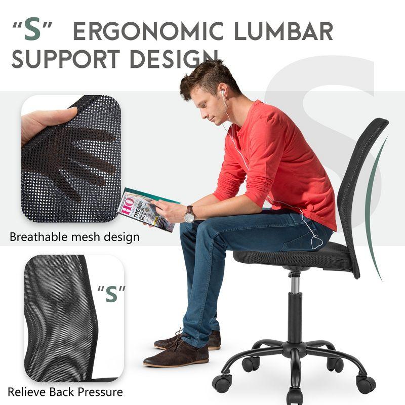 FDW Home Office Chair Mid Back Mesh Desk Chair Armless Computer Chair Rolling Swivel Chair with Lumbar Support,Black