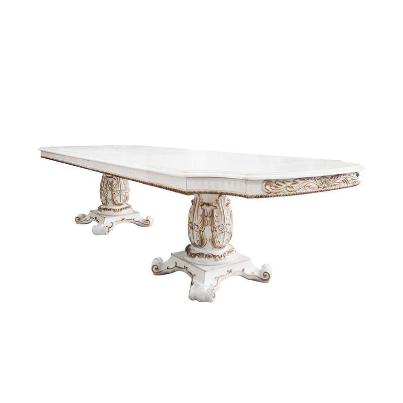 136" Vendome Dining Table Antique Pearl Finish - Acme Furniture: Classic Double Pedestal, 10-Seater, Resin Frame