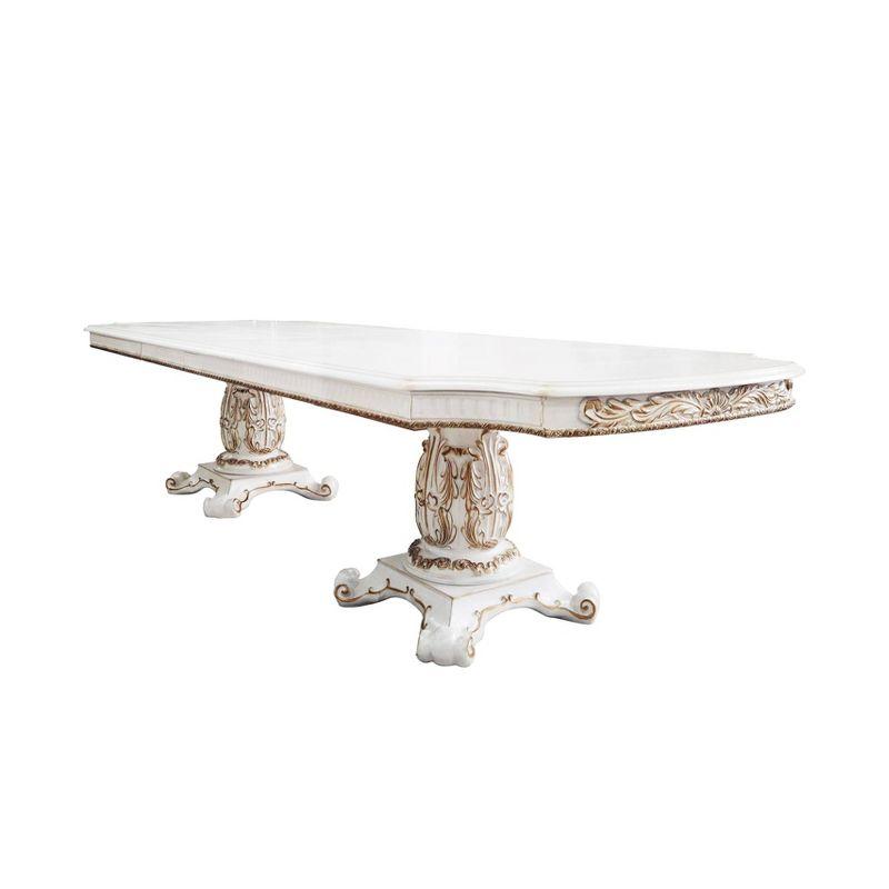 136" Antique Pearl Double Pedestal Extendable Dining Table