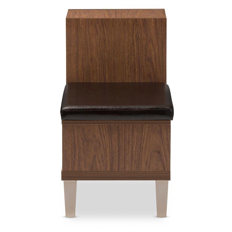 Walnut Brown Shoe Storage Bench with Faux Leather Seat