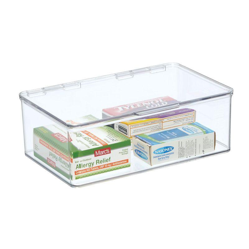 Clear Plastic Stackable Organizer Bin with Hinged Lid