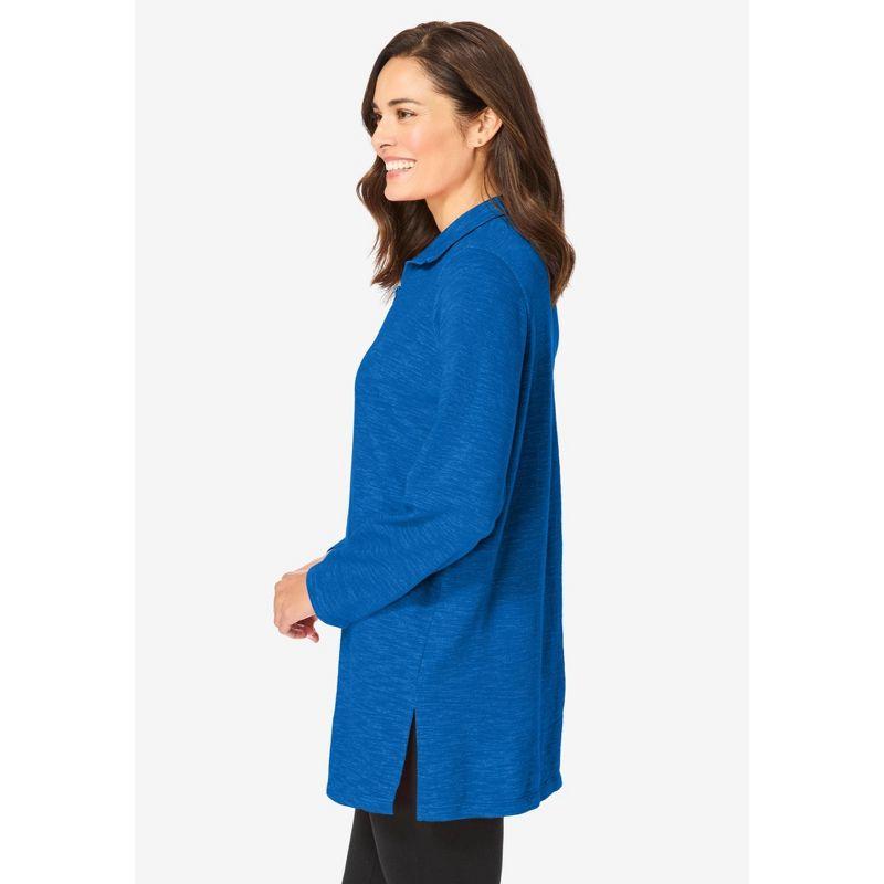 Woman Within Women's Plus Size French Terry Quarter-Zip Sweatshirt - 22/24, Bright Cobalt Marled