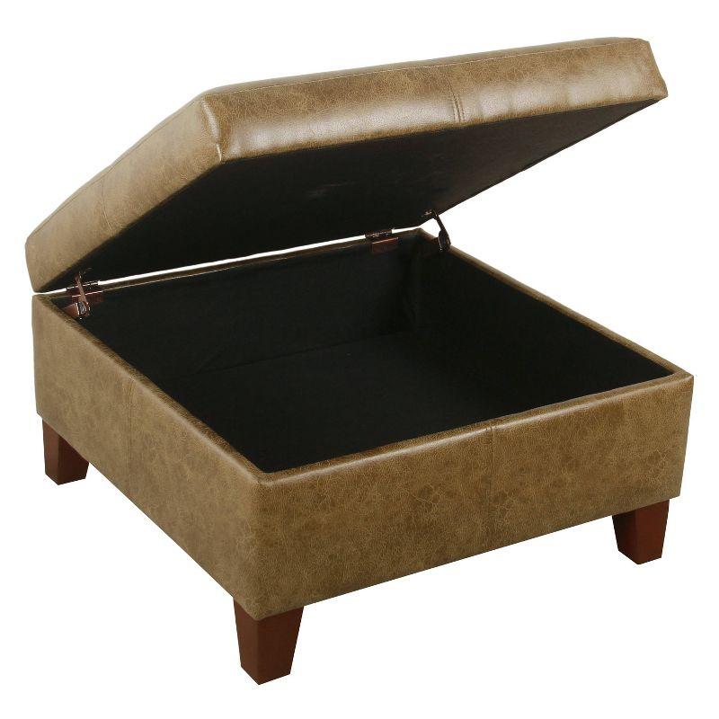 Distressed Brown Faux Leather Large Square Storage Ottoman