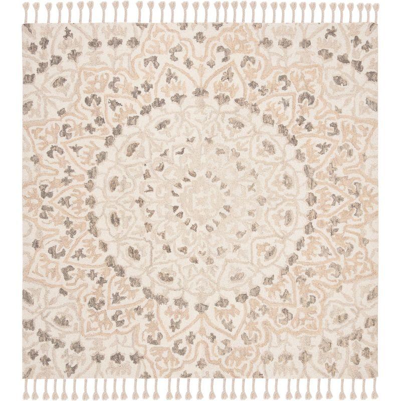 Blossom BLM459 Hand Tufted Indoor Area Rug - Ivory/Taupe - 6'x6' - Safavieh