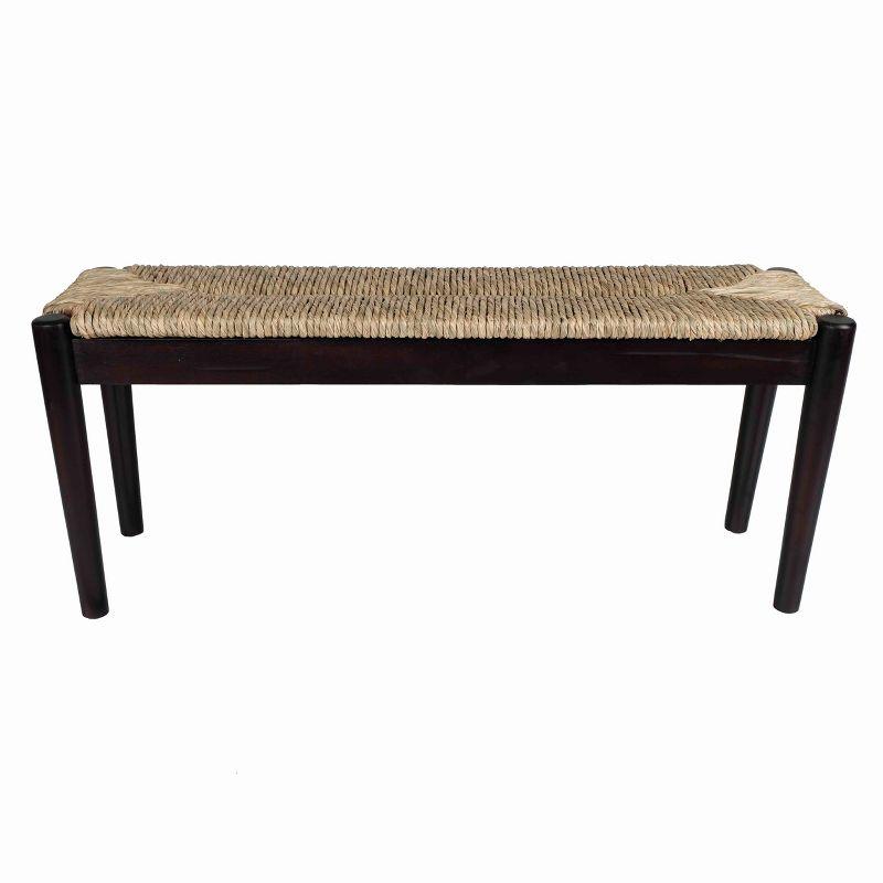 Black Acacia Wood Bench with Woven Seagrass Top