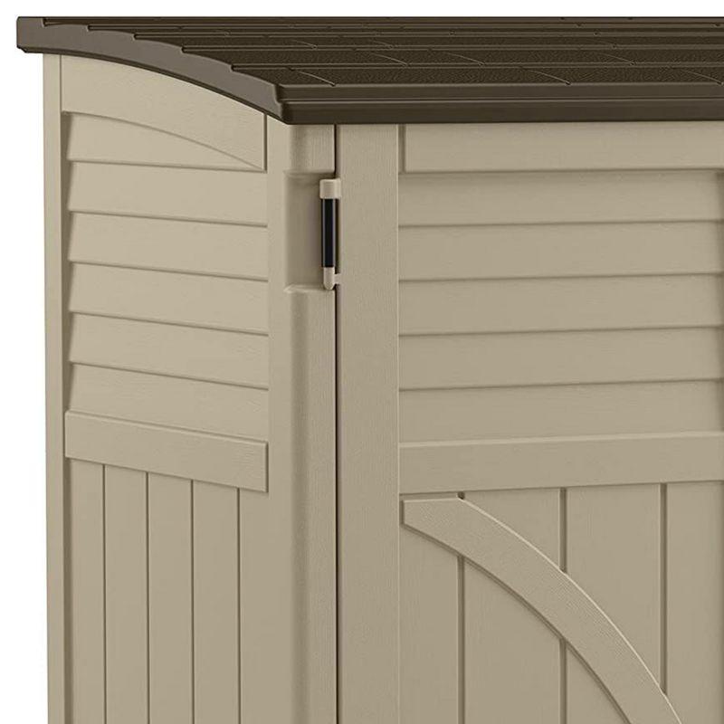 Suncast 34-Cubic Feet Durable All-Weather UV-Resistant Lockable Horizontal Compact Storage Shed for Garden, Backyard, Patio, and Pool Supplies, Brown