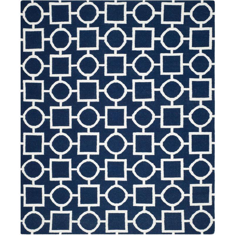 Dhurries DHU639 Hand Woven Area Rug - Navy/Ivory - 8'x10' - Safavieh.