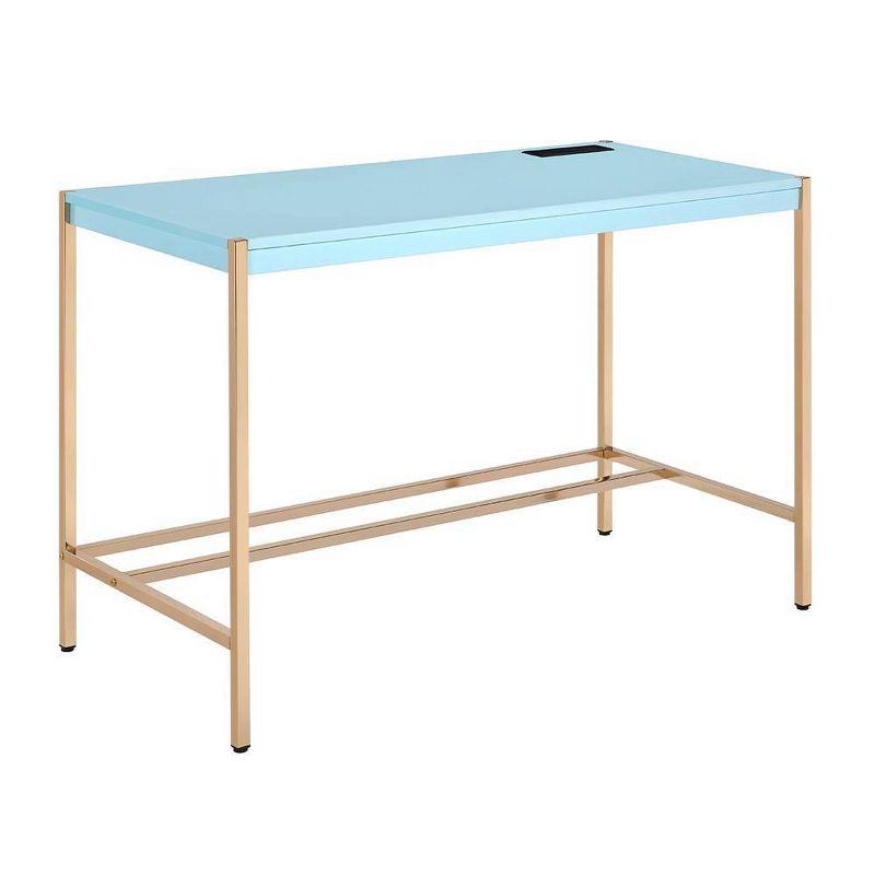 42" Midriaks Writing Desk Baby Blue/Gold Finish - Acme Furniture: Chic Office Furniture with USB Ports