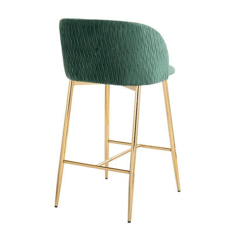 Set of 2 Green Velvet and Gold Metal Counter Stools