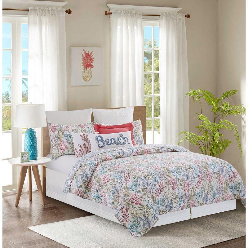 Delphina Blue Cotton Reversible Queen Quilt Set