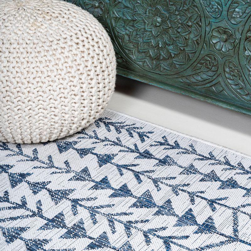 2'x8' Tokay Bohemian Styled Geometric Indoor/Outdoor Runner Rug, Ivory/Blue - JONATHAN Y