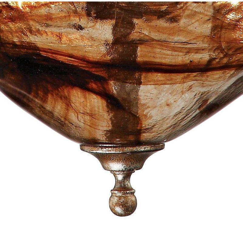 Franklin Iron Works Amber Scroll Golden Bronze Pendant Chandelier 24 3/4" Wide Rustic Art Glass Bowl 3-Light Fixture for Dining Room Kitchen Island