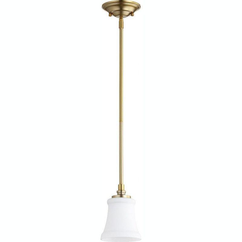 Rossington Aged Brass 5" Stem-Hung Pendant with Satin Opal Glass