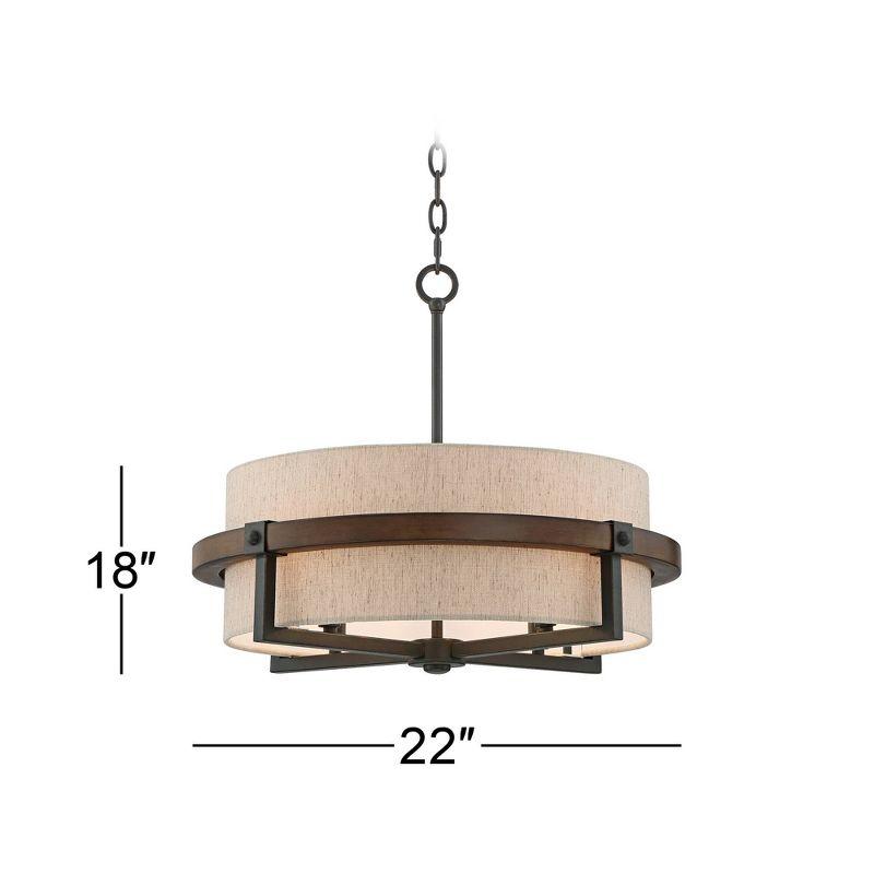 Castille Rustic Farmhouse 22" Bronze and Wood Finish Drum Pendant Light