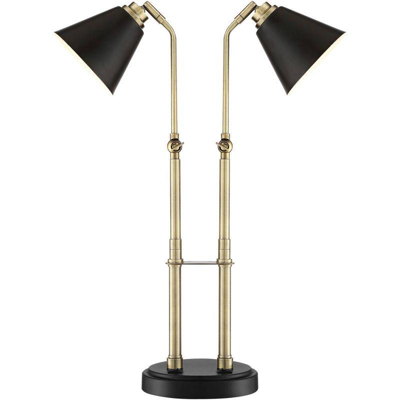 Possini Euro Design Sentry Modern Mid Century Desk Lamp 23" High Black Brass with USB Charging Port LED Adjustable Cone Shade for Bedroom Living Room