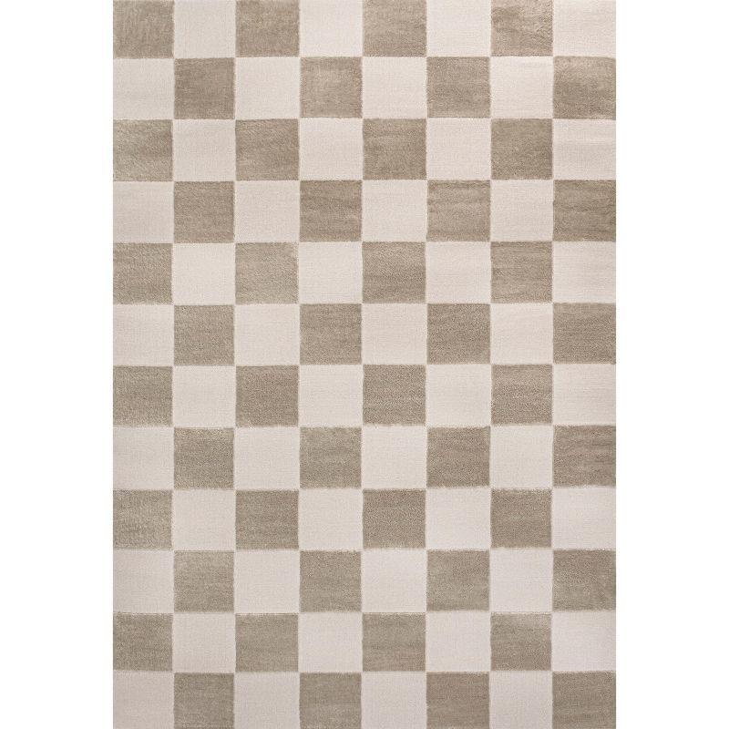 JONATHAN Y Thea Modern Geometric Checkerboard High-Low Beige/Cream 3 ft. x 5 ft. Area Rug