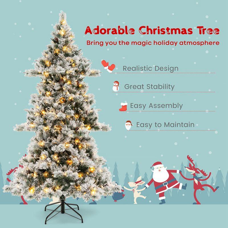 Costway 7 FT Flocked Christmas Tree Hinged Xmas Decoration with 420 LED Lights & 1057 Tips