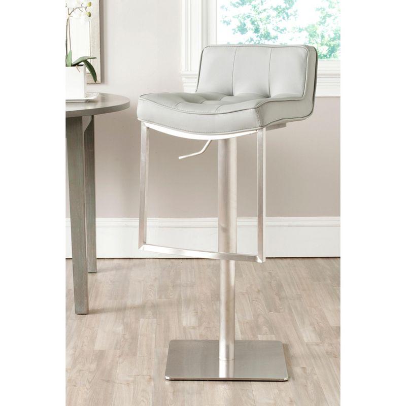 Transitional Gray Leather Swivel Adjustable Bar Stool