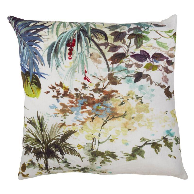 Tropical Botanical Watercolor Linen Down-Filled Square Pillow