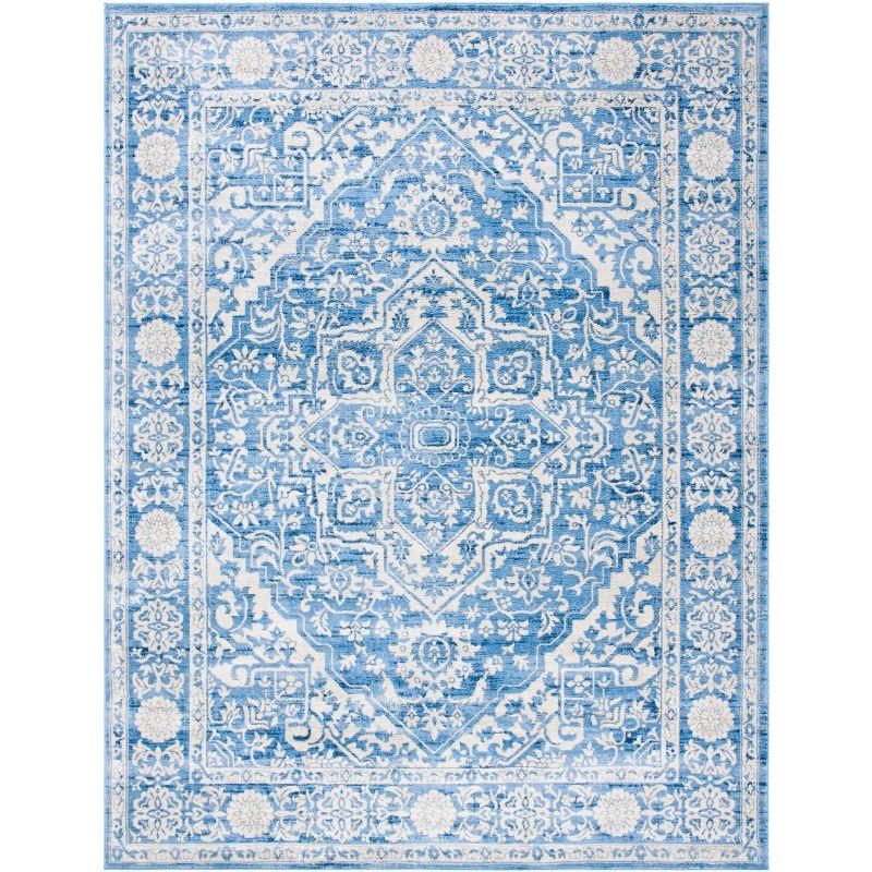 Ivory and Navy 8' x 10' Synthetic Washable Reversible Area Rug