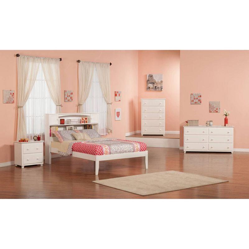 Newport Full Double Platform Bed with Bookcase Headboard and Storage Drawers in White