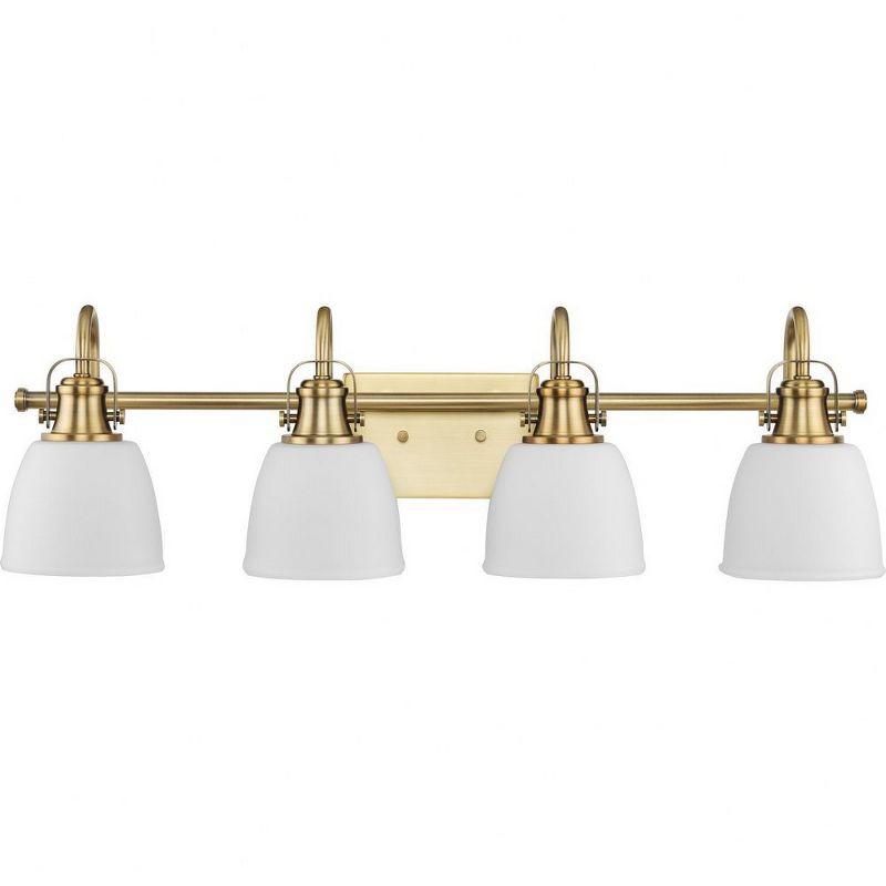 Vintage Brass 4-Light Vanity Fixture with Opal Glass Shades