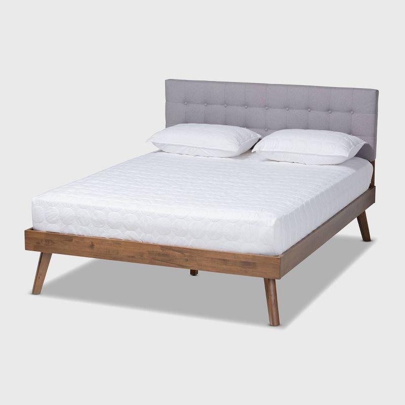 Queen Devan Fabric Upholstered Platform Bed with Headboard - Baxton Studio: Mid-Century Modern Style