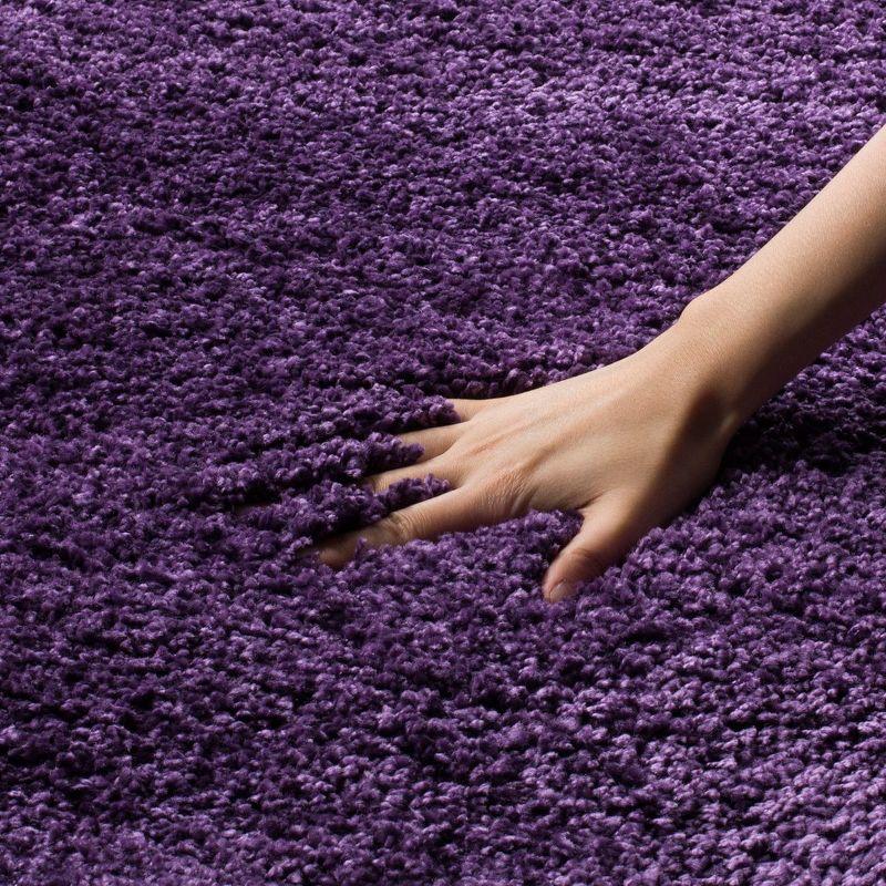 Purple High Pile Round Shag Area Rug