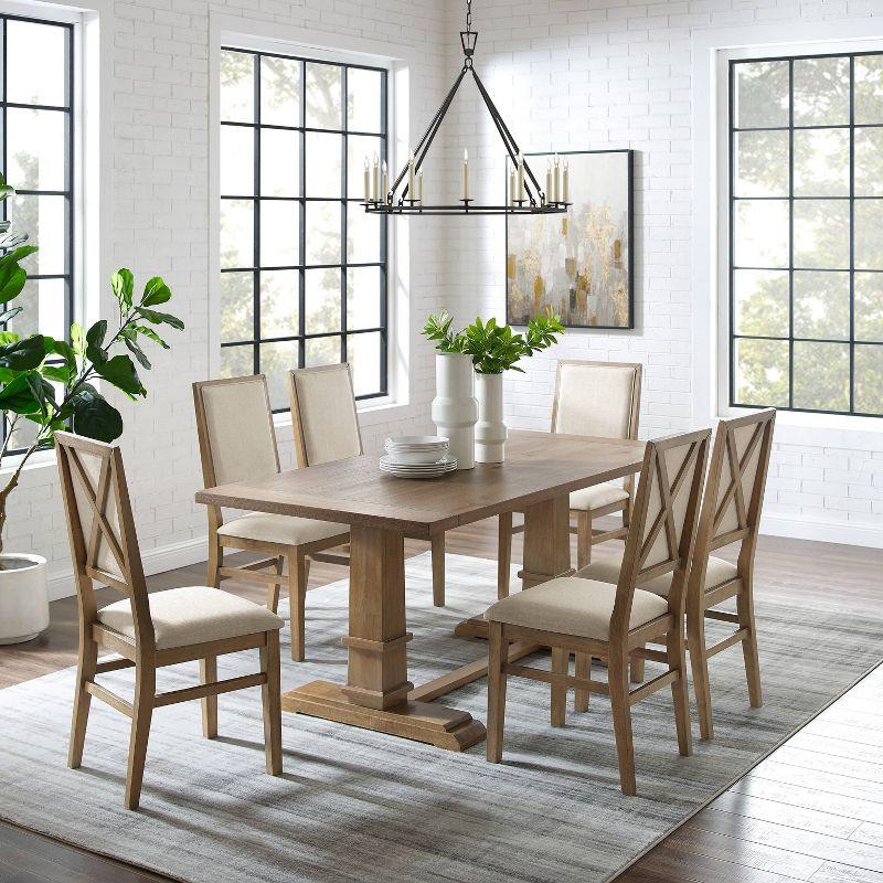 7pc Joanna Dining Set with 6 Upholstered Back Chairs Rustic Brown - Crosley