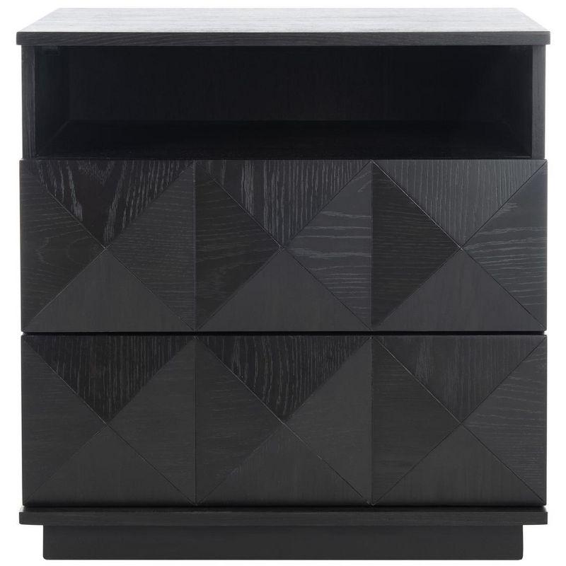 Black Geometric 2-Drawer Solid Wood Nightstand