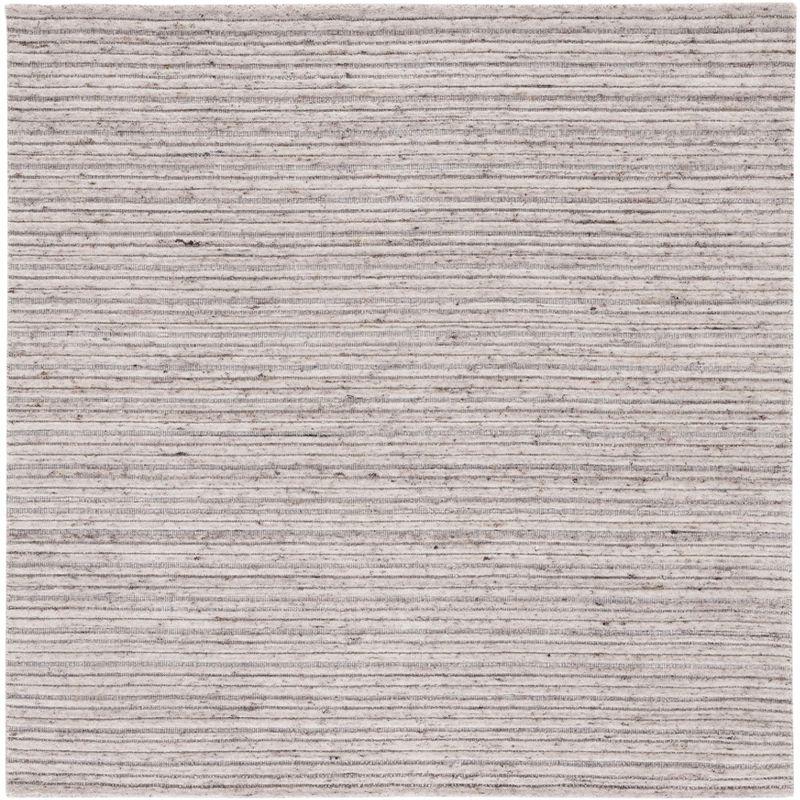 Hand-Knotted Gray Wool and Viscose Square Area Rug 6'x6'